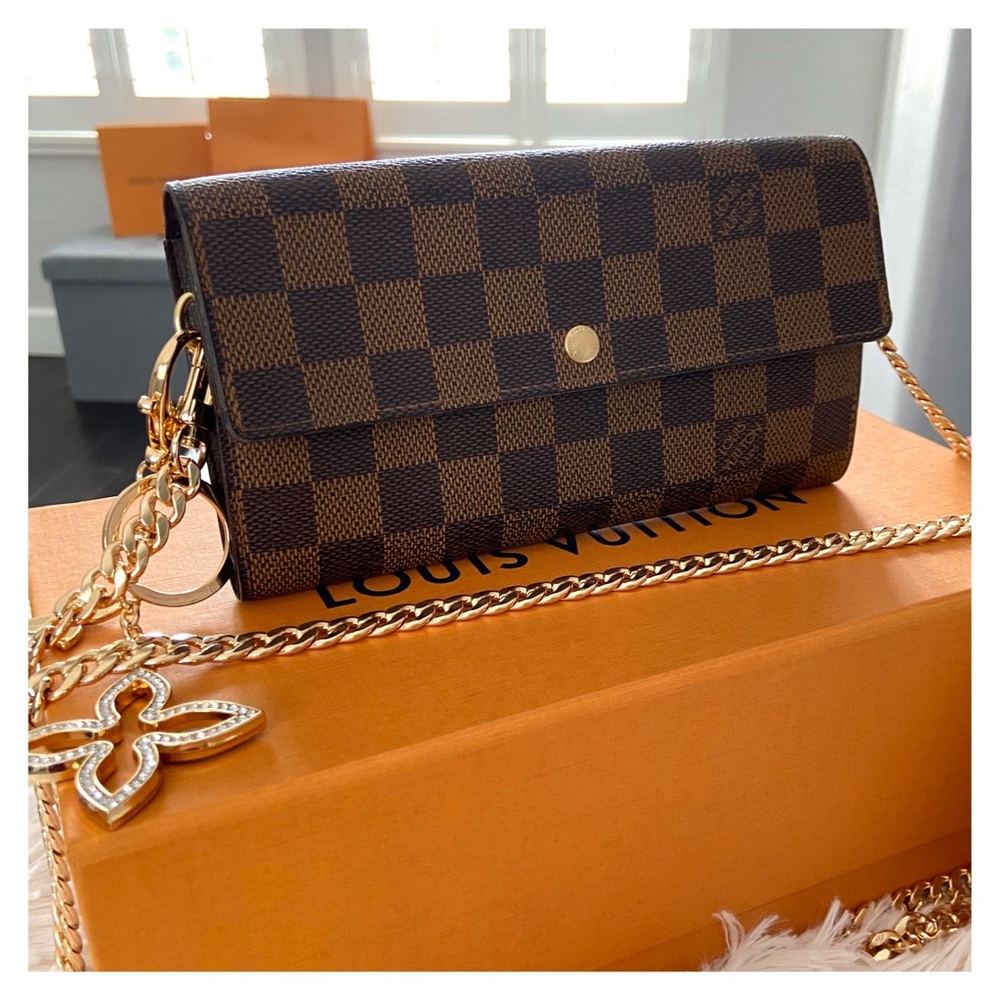 🌟LV Damier Ebene Sarah Long Wallet On Chain Purse